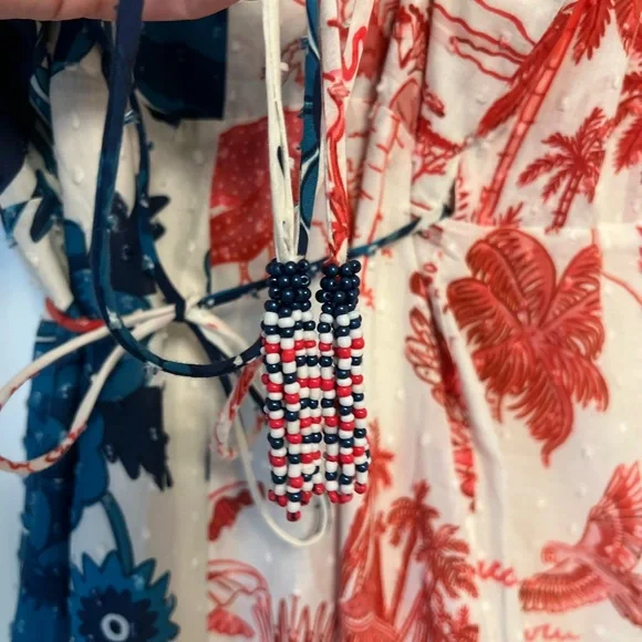 NWT FARM Rio One Red and Blue Dress wrap midi dress size L - Picture 6 of 7